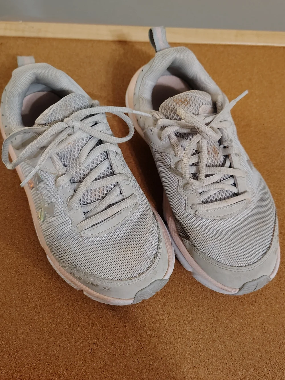 Under Armour Kids Gray and Light Pink Mesh Athletic Sneakers